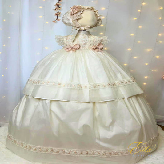 long baby baptism gown in minimalist Spanish style by Erika Baptismal with simple elegant lines