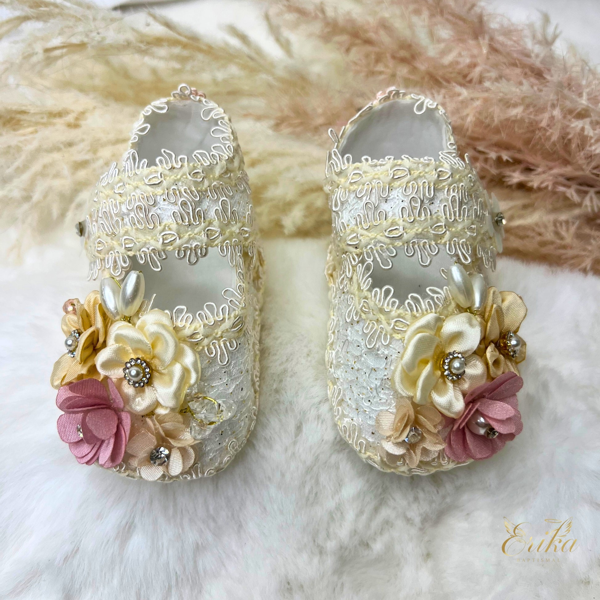 elegant baby baptism shoes with delicate floral accents and soft lining