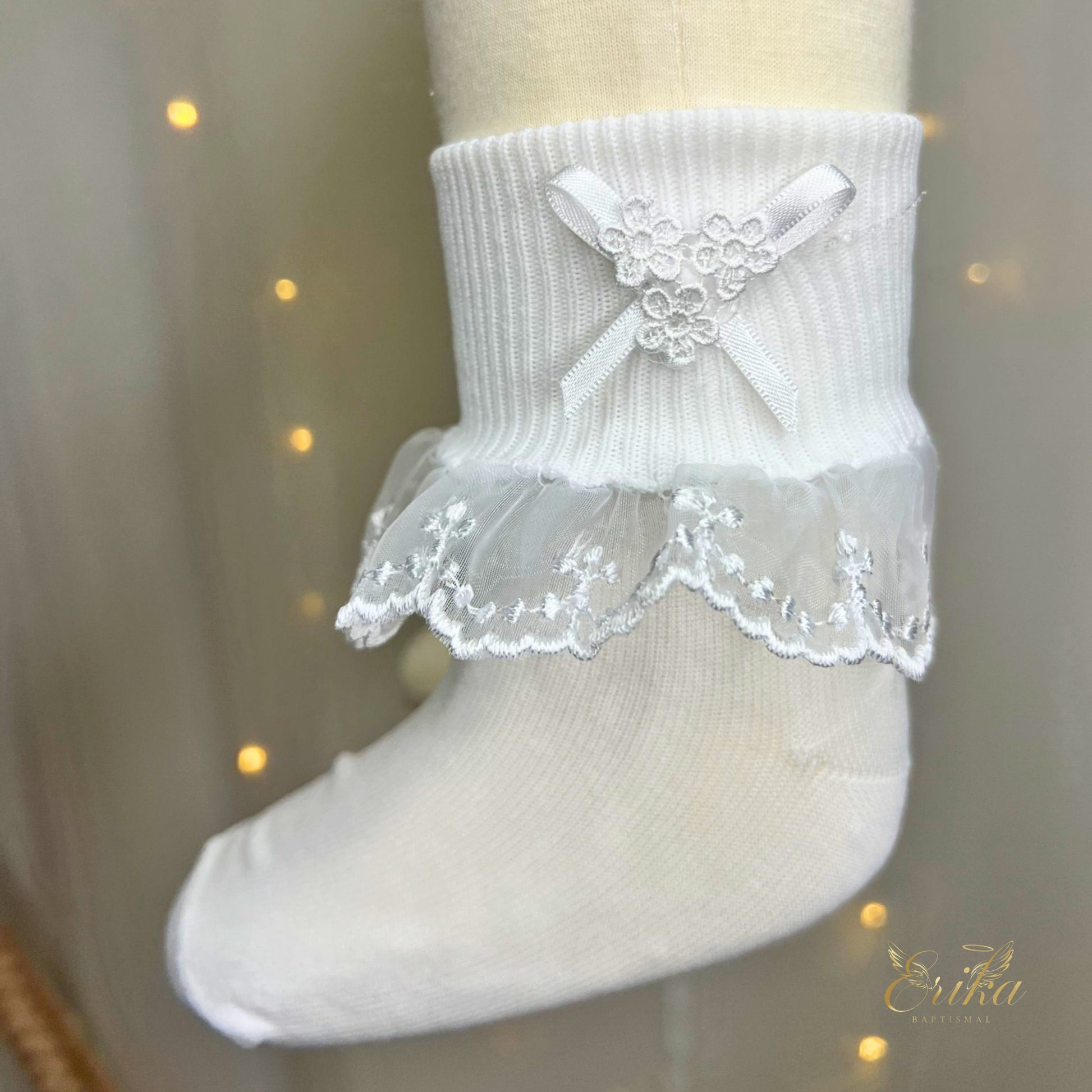 baby socks with royal ruffle lace trim and soft comfortable fabric