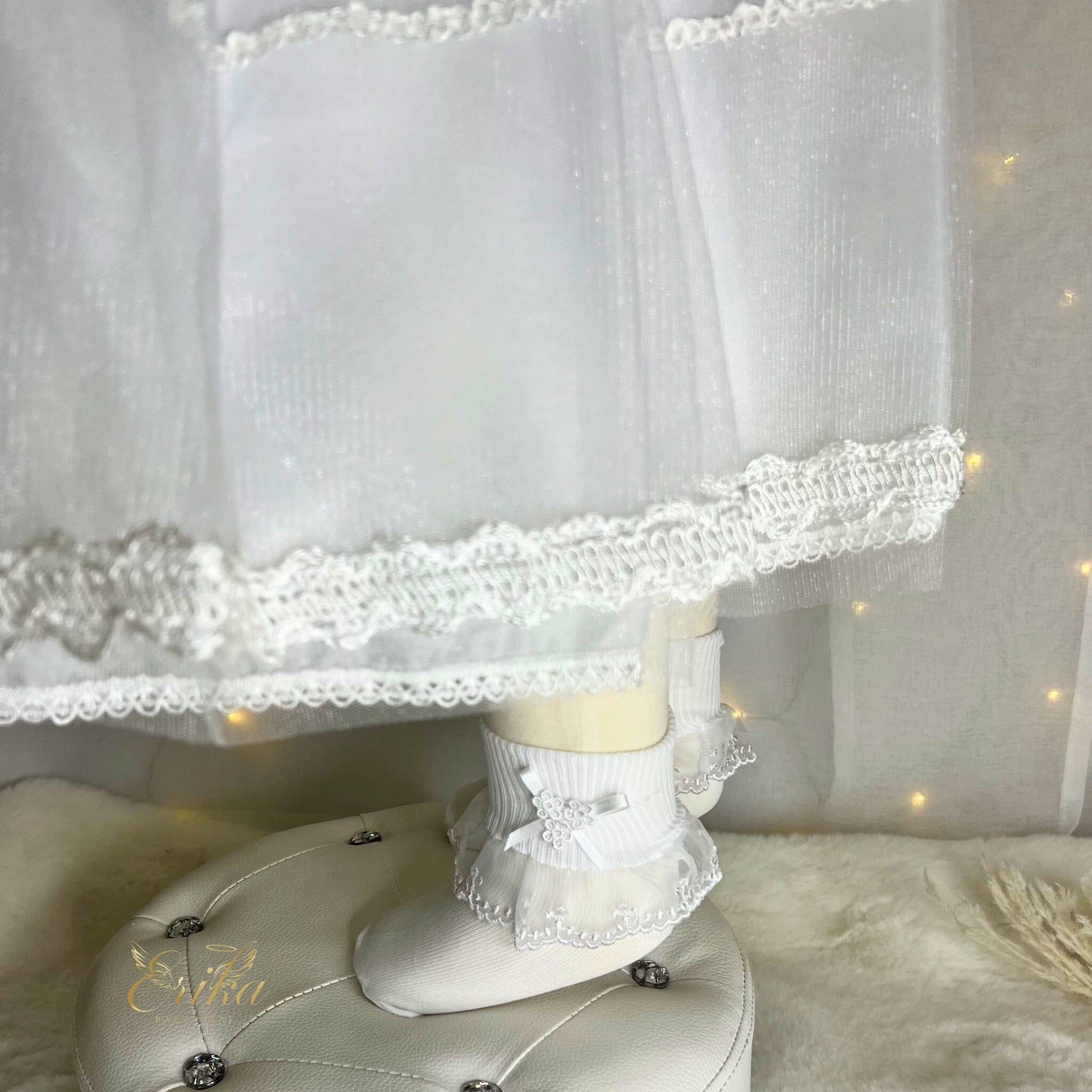 elegant baby baptism socks with lace ruffles and delicate soft texture