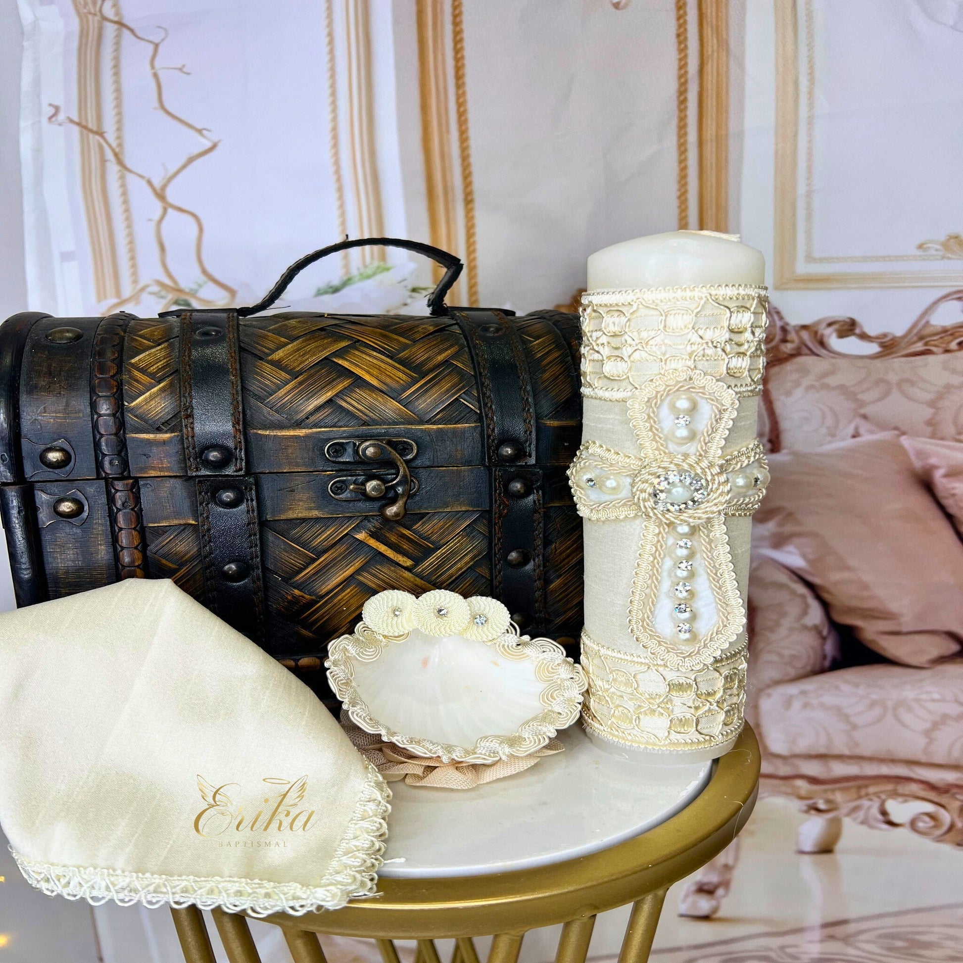 handmade christening candle set by Gael ideal for baptism ceremony and special gift