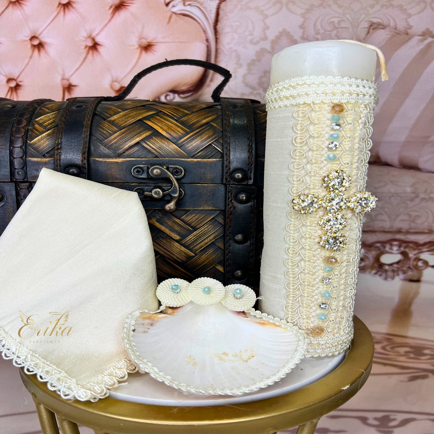 handmade christening candle set by Erika baptismal ideal for baptism ceremony and special gift