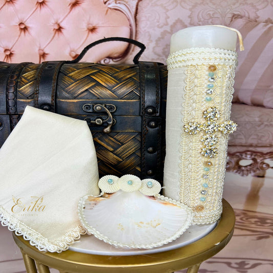 handmade christening candle set by Erika baptismal ideal for baptism ceremony and special gift