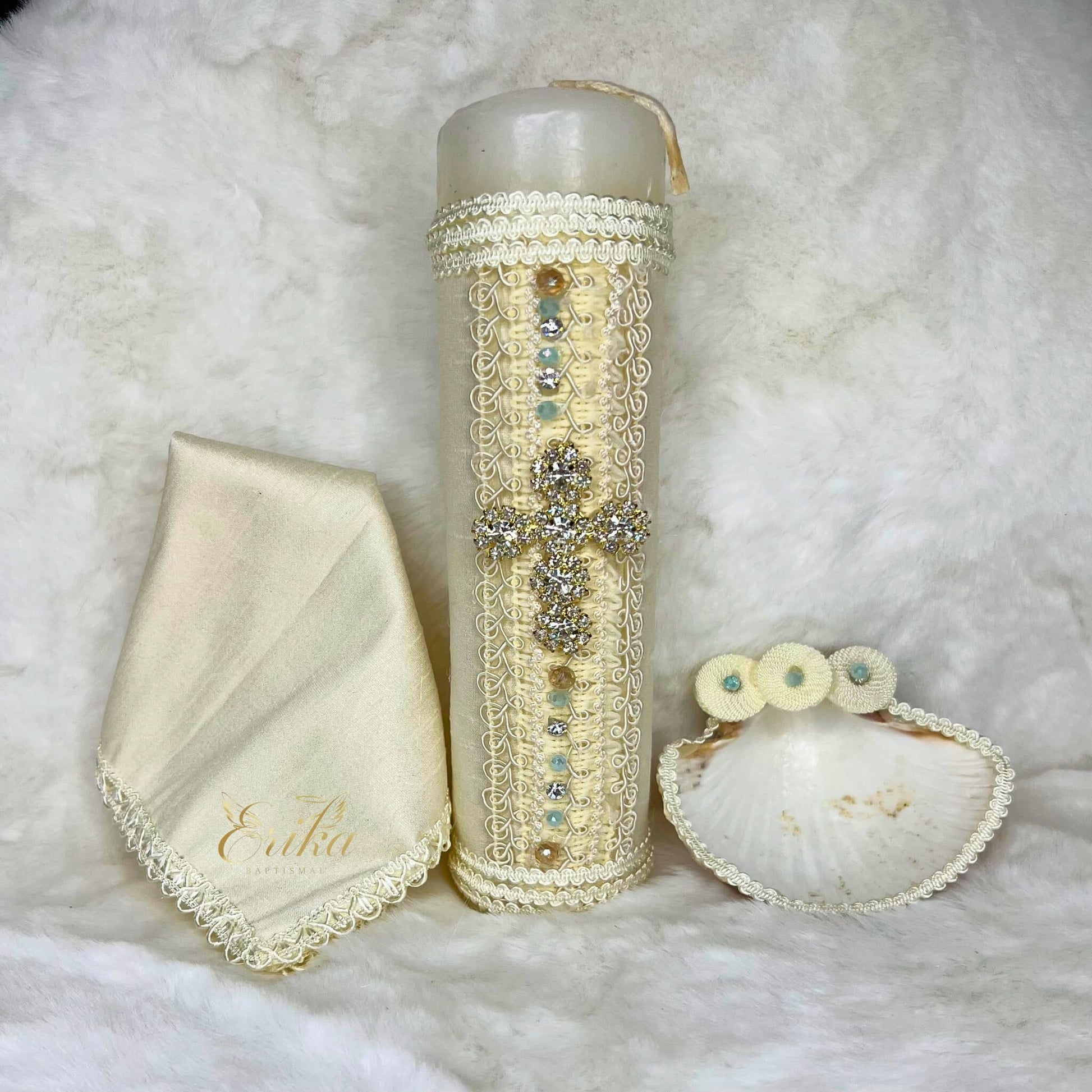 handmade christening candle set by Saul for Erika Baptismal ideal for baptism ceremony and special gift