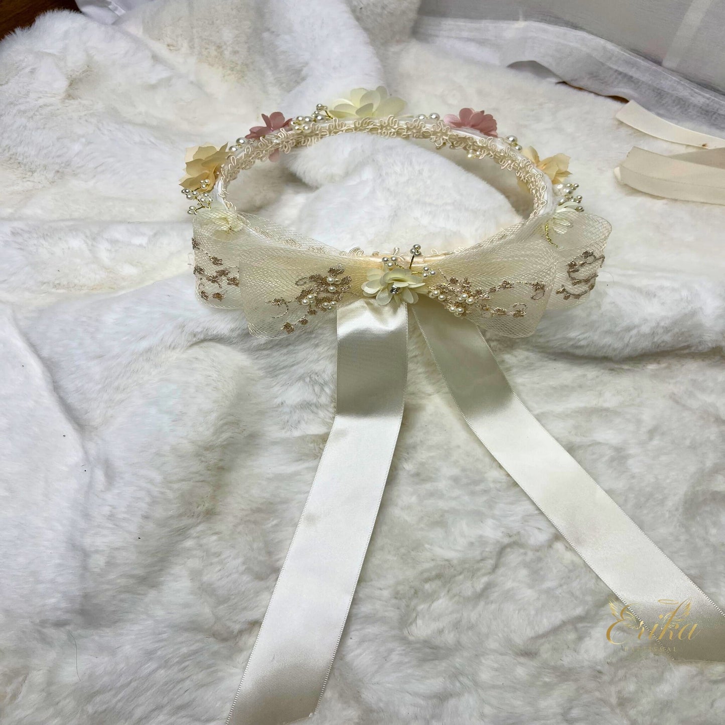 luxury floral crown headband for baby by Erika Baptismal with premium flowers and elegant style