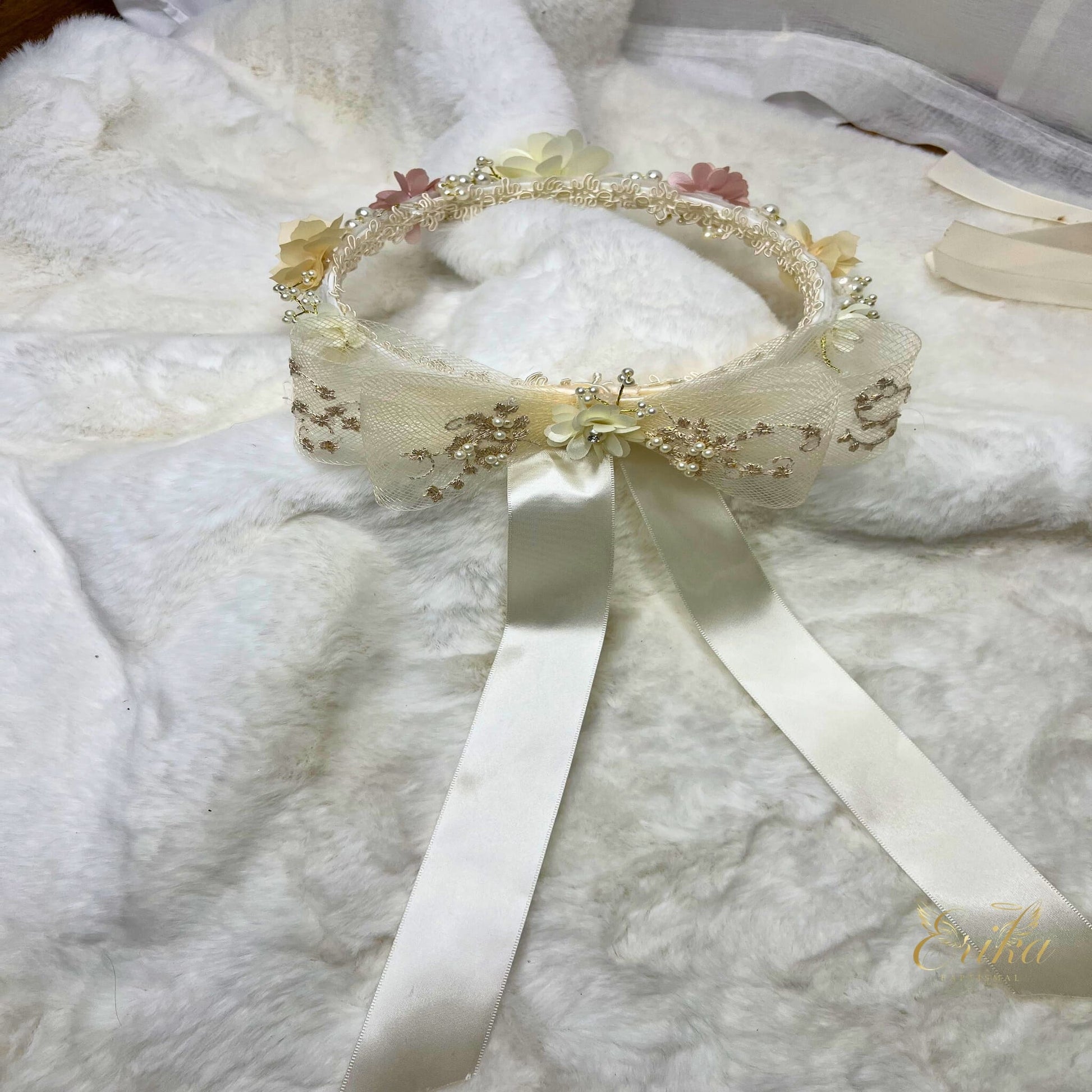 luxury floral crown headband for baby by Erika Baptismal with premium flowers and elegant style