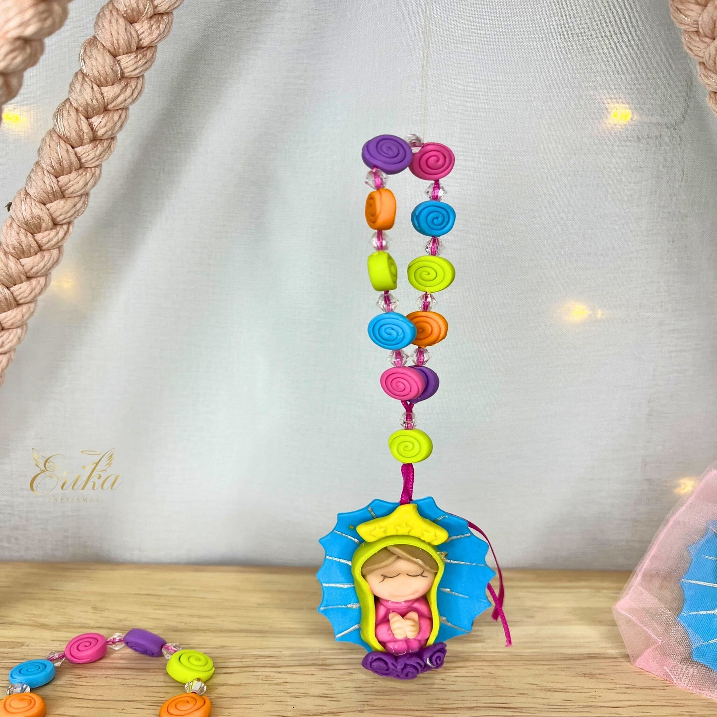 Handcrafted pasta francesa keepsake with tulle wrap by Erika Baptismal