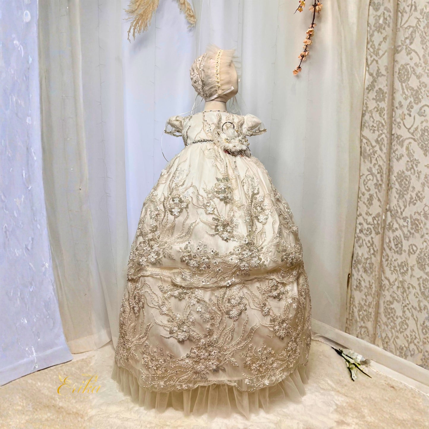 affordable white baby christening dress with floral embroidered details and soft breathable fabric