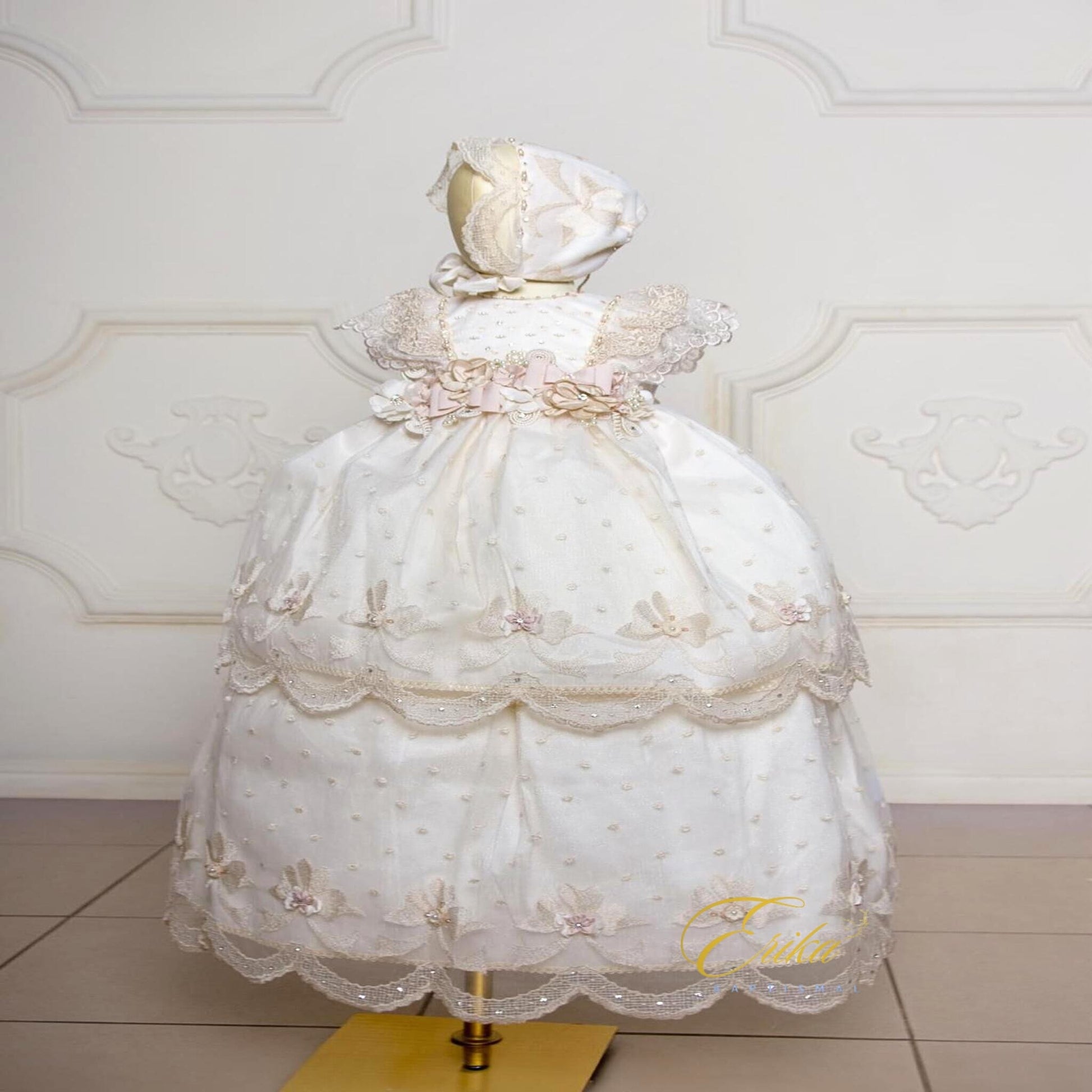 beautiful and affordable baby christening dress with lace ruffles and light spring style