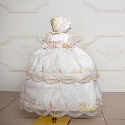 beautiful and affordable baby christening dress with lace ruffles and light spring style