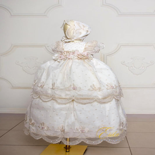 beautiful and affordable baby christening dress with lace ruffles and light spring style