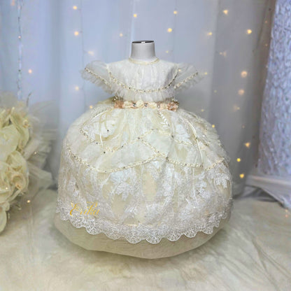 traditional baby baptism dress made with delicate lace and soft elegant fabric
