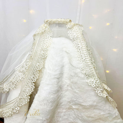 Pearl Communion veil with a double border of delicate floral lace