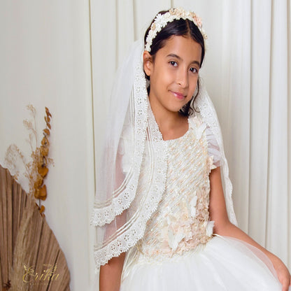 High-end First Communion veil with a thick double lace border