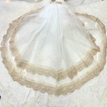 Exquisite First Communion veil with double lace and satin details Khaki