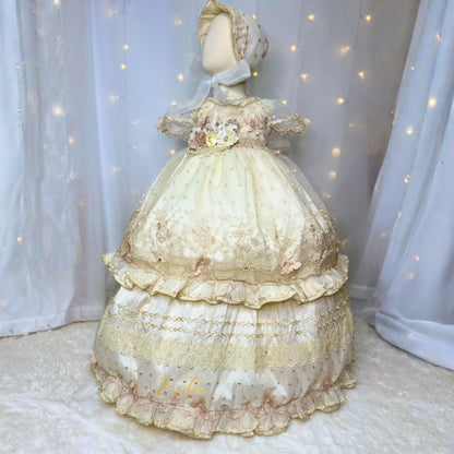 high quality baby christening dress with floral details bead accents and matching bonnet at an affordable price