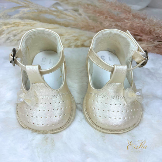 Elegant plain white satin baptismal ballet flats for infant girls