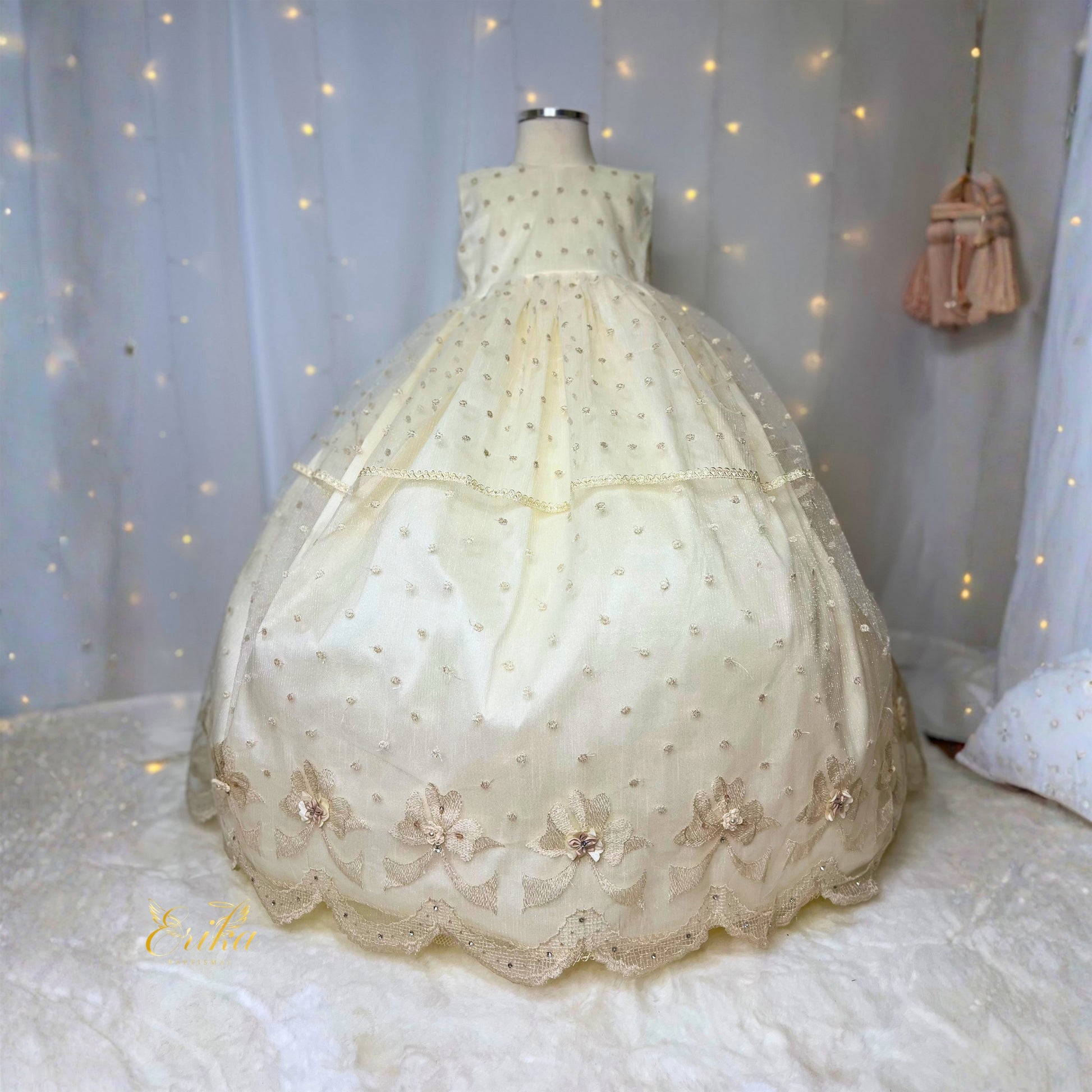 ong pearl baby christening dress with floral embroidery ruffles and soft elegant fabric