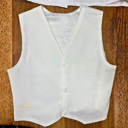 luxury ice white boys communion suit by Erika Baptismal with premium fabric and elegant tailoring