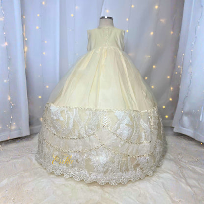 luxury long baby christening gown crafted with fine lace and a soft flowing design