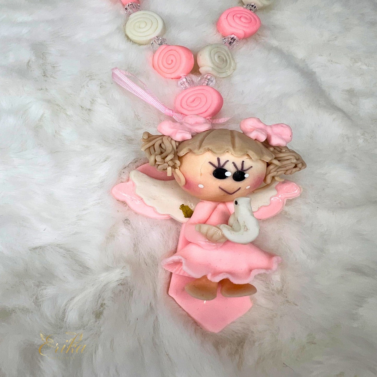 Colorful cold porcelain Virgin Mary mini rosary for baptism favors by Erika Baptismal