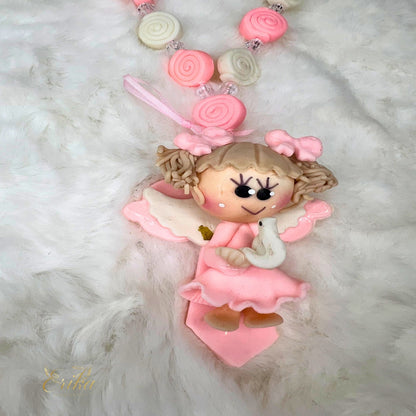 Colorful cold porcelain Virgin Mary mini rosary for baptism favors by Erika Baptismal