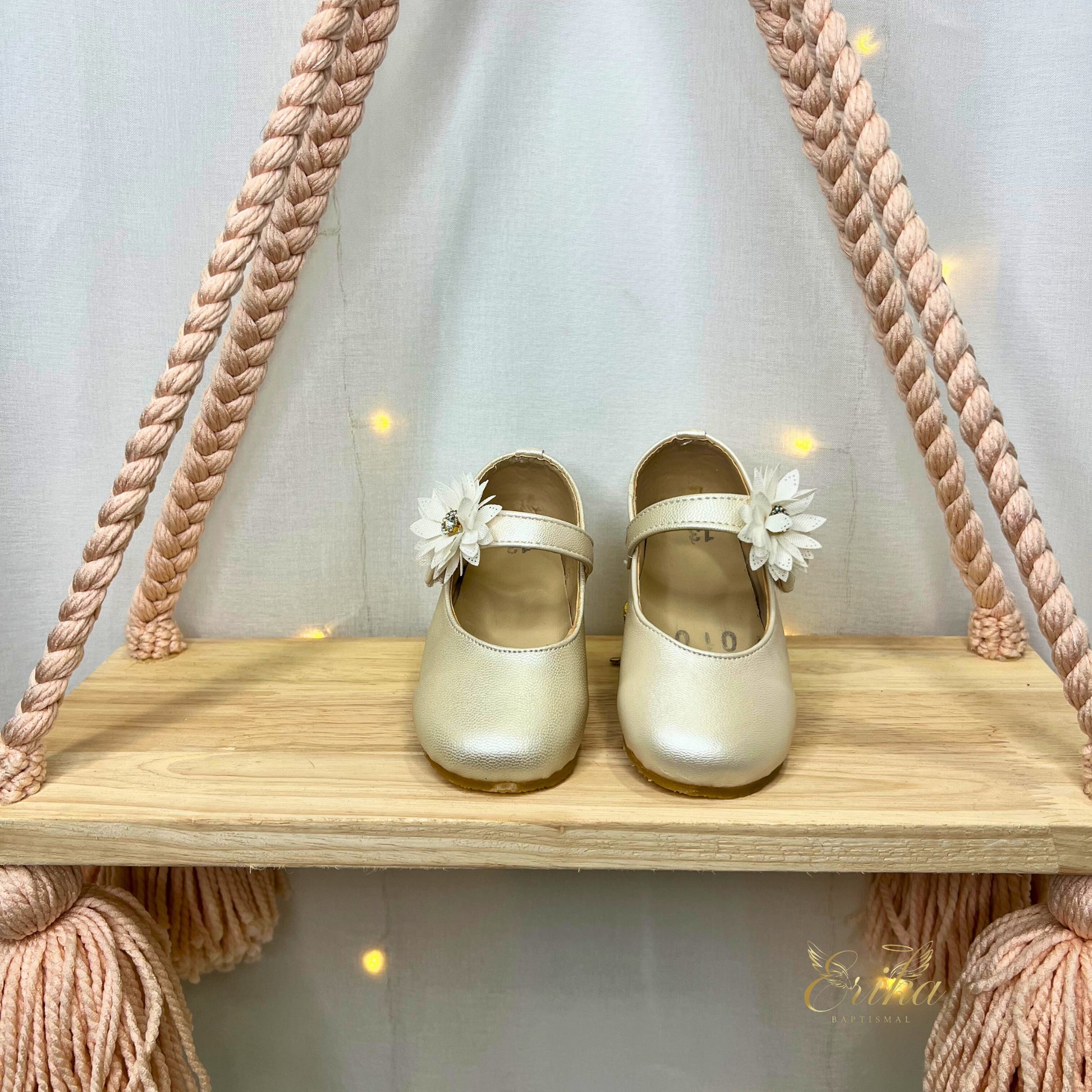 Elegant plain Pearl satin baptismal ballet flats for infant girls