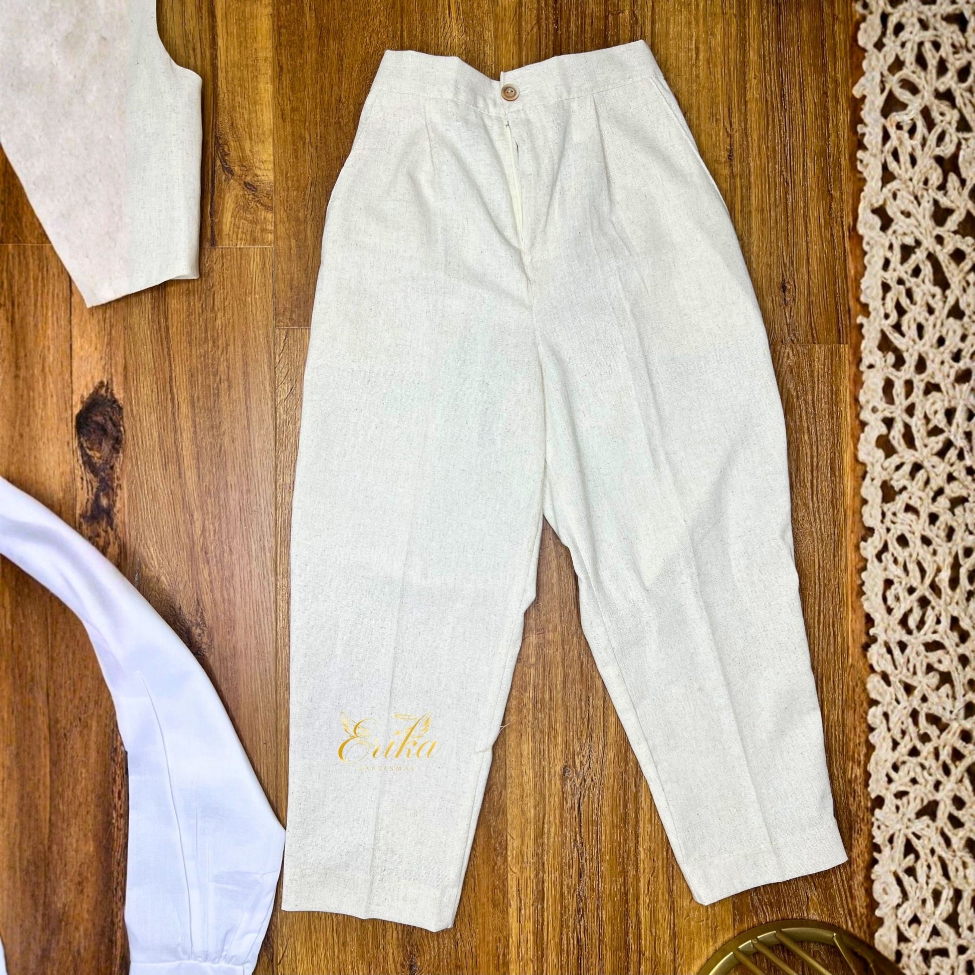 premium pearl cream boys first communion suit by Erika Baptismal with soft texture and refined tailoring