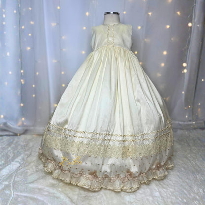 premium quality baby baptism dress with floral details small beads and matching bonnet at low cost