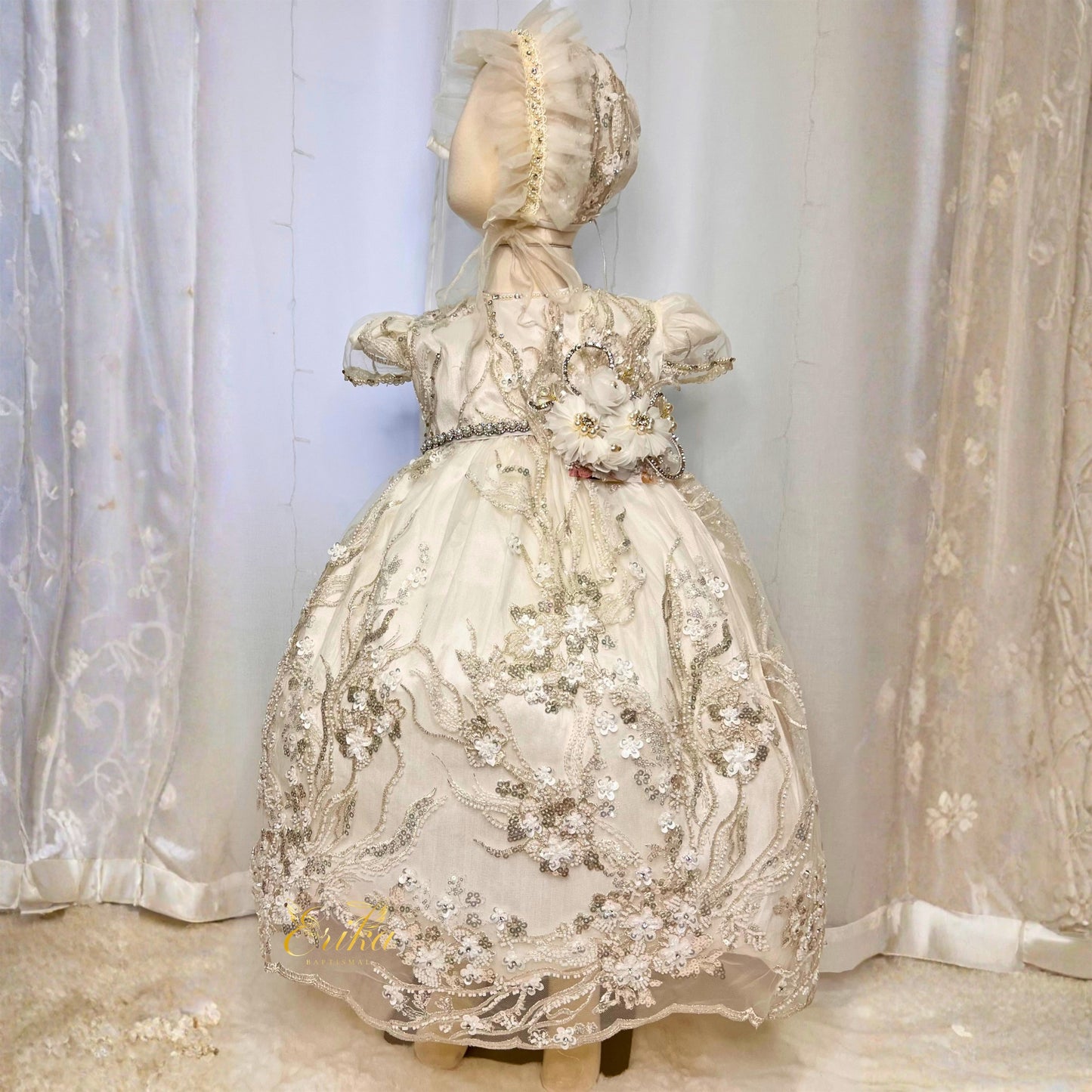 budget white baby baptism dress with floral embroidery details and lightweight soft fabric