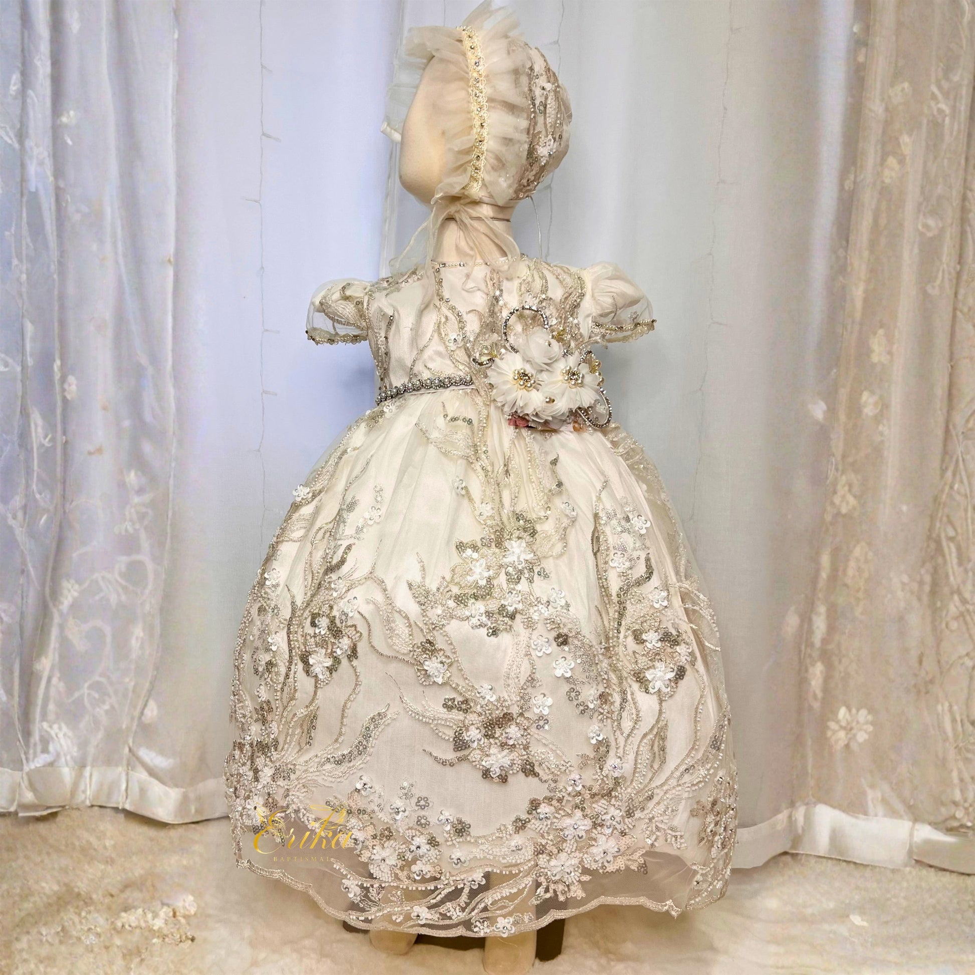 budget white baby baptism dress with floral embroidery details and lightweight soft fabric