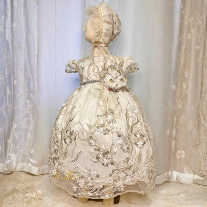 budget white baby baptism dress with floral embroidery details and lightweight soft fabric