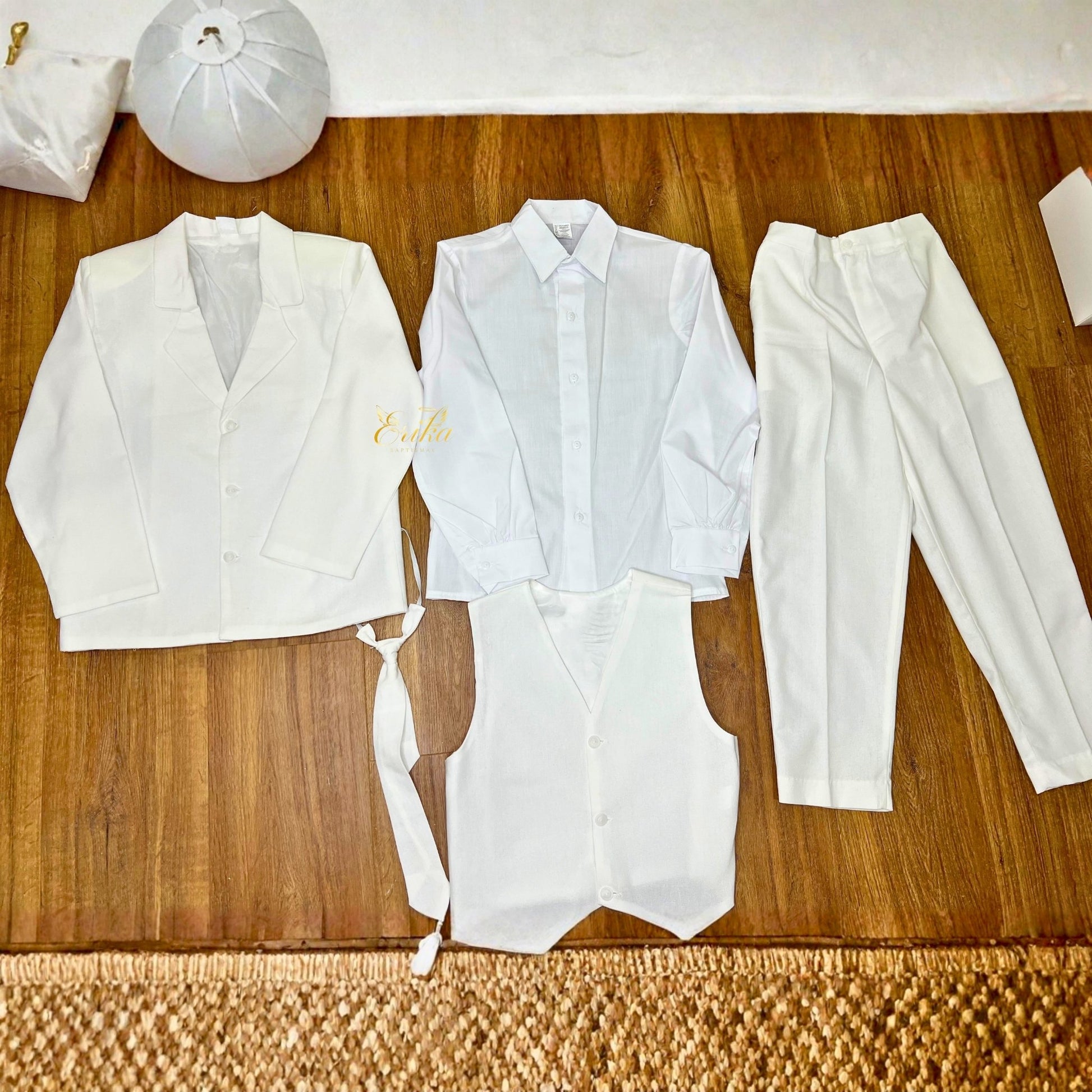soft ice white boys communion outfit by Erika Baptismal with comfortable fabric and elegant style