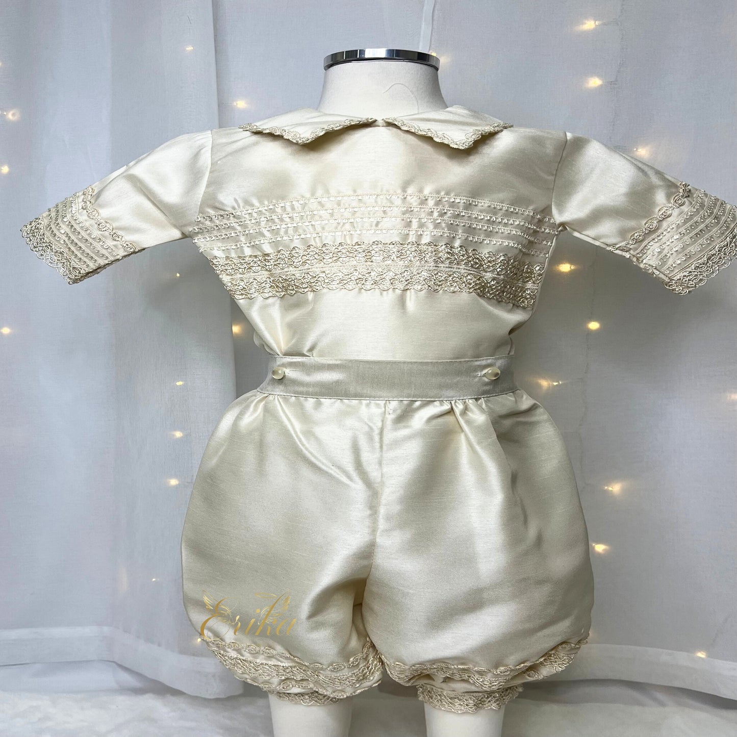 high quality pearl baby boy christening set with vest shirt pants and elegant bonnet