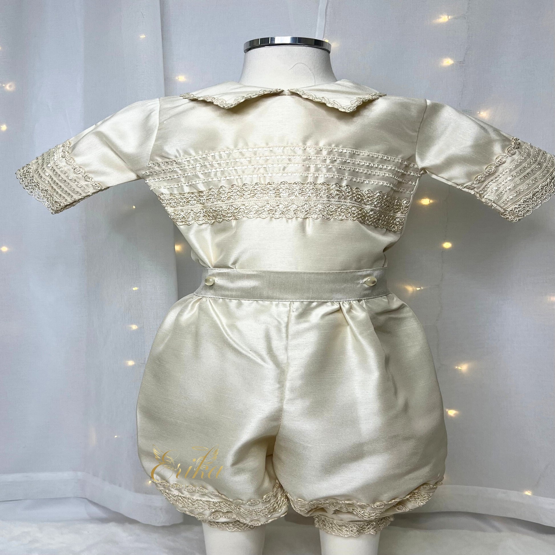 high quality pearl baby boy christening set with vest shirt pants and elegant bonnet