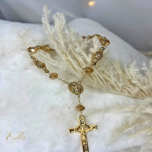 Traditional crystal mini rosary for baptism keepsakes in tulle by Erika Baptismal