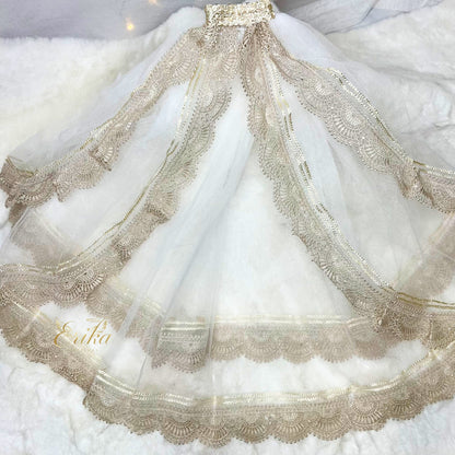 Vintage-style Khaki veil with double lace trim for girls
