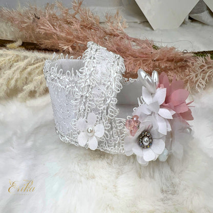Soft-soled baby girl baptism shoes with delicate petal overlays