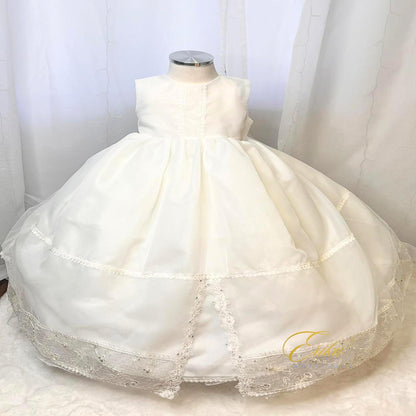 premium baby christening gown with floral lace accents and soft flowing fabric